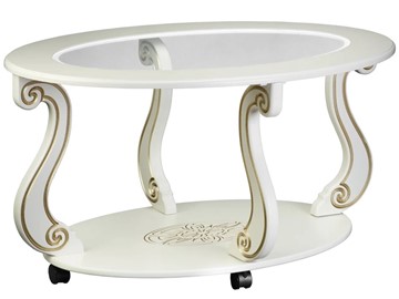 Стеклянный столик Овация-С, на колесах, слоновая кость-золото во Владикавказе