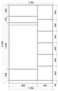 Шкаф 2-х створчатый 2400х1362х620 с двумя зеркалами ХИТ 24-14-55 Венге Аруба во Владикавказе - предосмотр 2