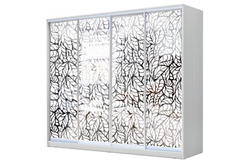 Шкаф 4-х дверный 24-4-24/2-6666, Пескоструйный рисунок "Лист", Белый во Владикавказе