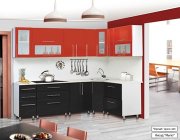 Кухня угловая Мыло 224 2600х1600, цвет Черный/Красный металлик во Владикавказе