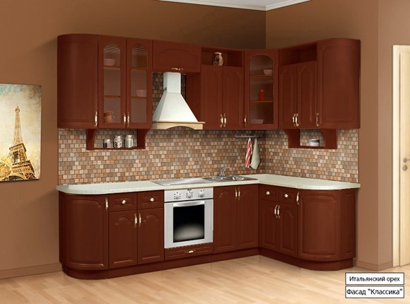Кухонный угловой гарнитур Классика 2700х1500, цвет Итальянский орех во Владикавказе - изображение