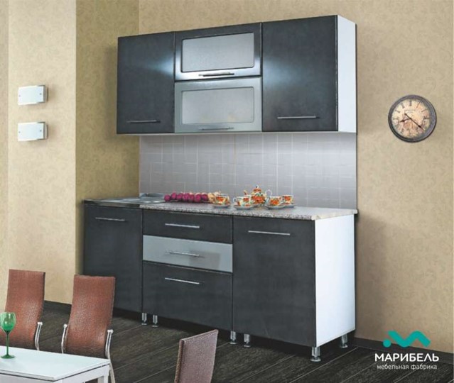 Кухня Мыло 224 2000х718, цвет Черный/Белый металлик во Владикавказе - изображение 2
