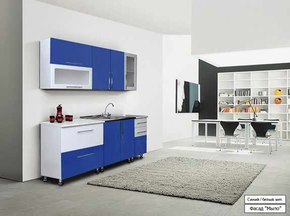 Гарнитур кухонный Мыло 224 2000х718, цвет Синий/Белый металлик во Владикавказе - изображение
