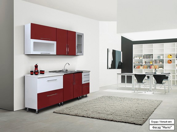 Кухонный гарнитур Мыло 224 2000х718, цвет Бордо/Белый металлик во Владикавказе - изображение