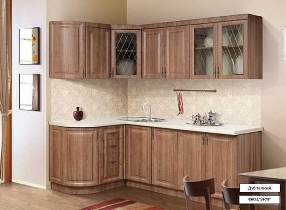 Кухонный угловой гарнитур Веста 1330х2200, цвет Дуб темный во Владикавказе - изображение