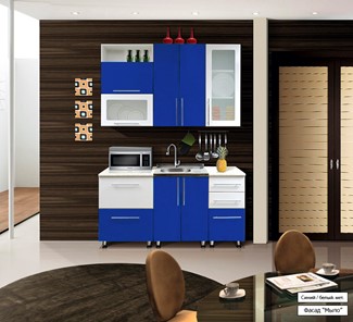 Кухня Мыло 224 1600х718, цвет Синий/Белый металлик во Владикавказе