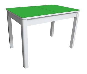 Обеденный раздвижной стол Айсберг-02 СТ2, белое ЛДСП/стекло зеленое/прямые массив белый во Владикавказе