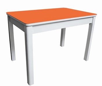 Раздвижной стол Айсберг-01 СТ2, белое ЛДСП/стекло оранжевое/прямые массив белый во Владикавказе