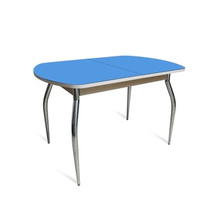 Кухонный стол ПГ-08 СТ2, дуб молочный/синие стекло/35 хром гнутые металл во Владикавказе