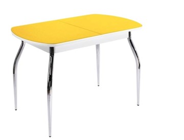 Кухонный стол раздвижной ПГ-02 СТ2, белое/желтое стекло/35 хром гнутые металл во Владикавказе