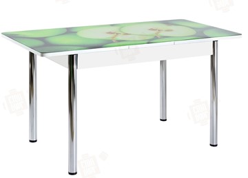 Кухонный раскладной стол Айсберг-02 СТФ, белое лдсп/зеленые яблоки/ноги хром прямые во Владикавказе