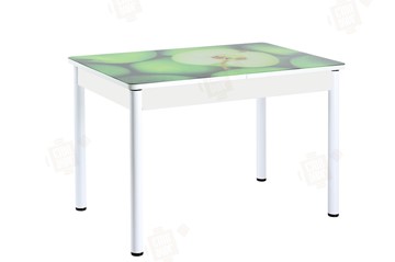 Кухонный стол раздвижной Айсберг-02 СТФ, белое лдсп/зеленые яблоки/ноги крашеные во Владикавказе