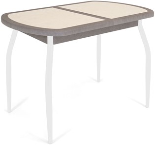 Кухонный стол раскладной Будапешт-1 ПЛ (ноги белые, плитка бежевая/серый камень) во Владикавказе