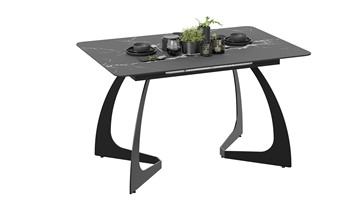 Кухонный раздвижной стол Конкорд Тип 2 (Черный муар/Стекло матовое черный мрамор) во Владикавказе