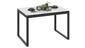 Кухонный раздвижной стол Маркус Тип 1 (Черный муар, Стекло белый мрамор) во Владикавказе