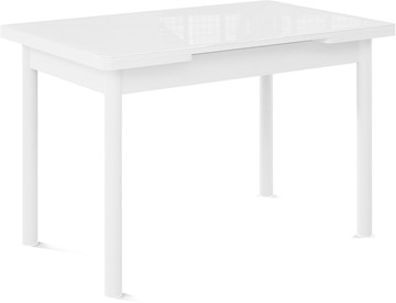 Кухонный стол раздвижной Милан-мини EVO (ноги металлические белые, стекло белое/белый) во Владикавказе