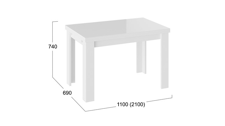 Обеденный раздвижной стол Норман тип 1, цвет Белый/Стекло белый глянец во Владикавказе - изображение 2