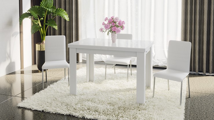 Обеденный раздвижной стол Норман тип 1, цвет Белый/Стекло белый глянец во Владикавказе - изображение 4