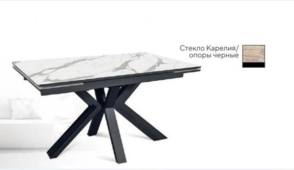 Кухонный стол раздвижной SFE 140, керамика карелия мрамор/ножки черные во Владикавказе - изображение
