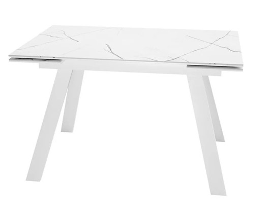 Кухонный стол раздвижной SKL 140, керамика белый мрамор/подстолье белое/ножки белые во Владикавказе - изображение