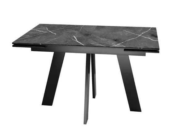 Кухонный раздвижной стол SKM 120, керамика черный мрамор/подстолье черное/ножки черные во Владикавказе - изображение