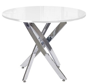 Кухонный обеденный стол Dikline Rs90 стекло белое(кромка белая)/ножки хром во Владикавказе