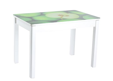 Кухонный стол раздвижной Айсберг-02 СТФ, белое лдсп/зеленые яблоки/40 прямые массив белые во Владикавказе