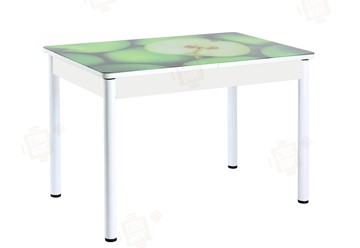 Кухонный стол раскладной Айсберг-01 СТФ, белый/фотопечать зеленые яблоки/ноги крашеные во Владикавказе
