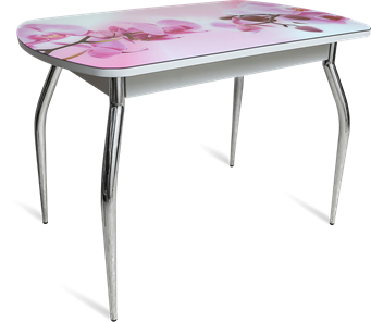 Кухонный стол ПГ-04 СТФ белое/орхидея/хром фигурные во Владикавказе