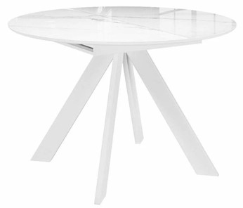 Стеклянный обеденный стол раздвижной DikLine SFC110 d1100 стекло Оптивайт Белый мрамор/подстолье белое/опоры белые во Владикавказе