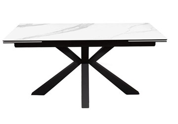 Керамический обеденный стол раздвижной DikLine SFE160 Керамика Белый мрамор/подстолье черное/опоры черные (2 уп.) во Владикавказе