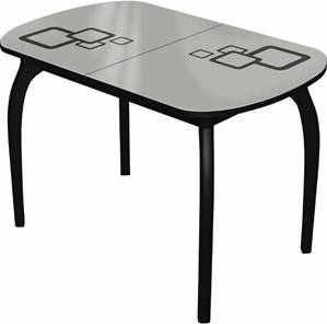 Кухонный стол раздвижной Ривьера мини дерево №1, Рисунок квадро (стекло белое/черный/черный) во Владикавказе