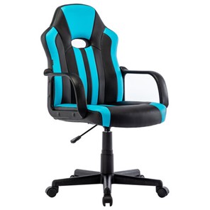 Кресло офисное BRABIX "Stripe GM-202", экокожа, черное/голубое, 532509 во Владикавказе