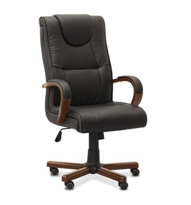 Офисное кресло для руководителя Империя, натуральная кожа с компаньоном / черная/дерево - орех во Владикавказе