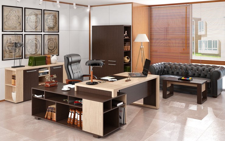 Кабинет руководителя ALTO с высоким шкафом для одежды, низким для документов и журнальным столиком во Владикавказе - изображение
