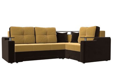 Угловой раскладной диван Комфорт, Желтый/Коричневый (микровельвет) во Владикавказе