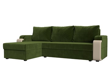 Угловой диван с оттоманкой Николь лайт, Зеленый/Бежевый (микровельвет/экокожа) во Владикавказе
