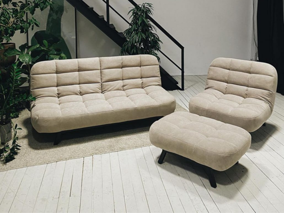 Комплект мебели Абри цвет бежевый диван + кресло +пуф пора металл во Владикавказе - изображение