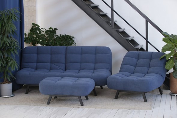 Комплект мебели Абри цвет синий диван+ кресло +пуф пора металл во Владикавказе - изображение