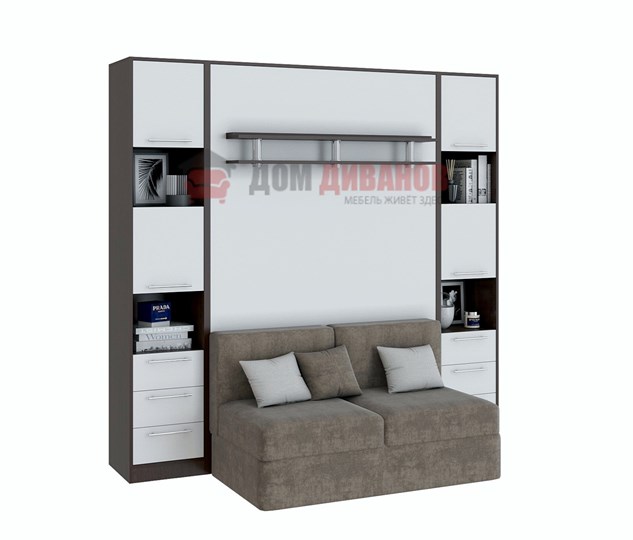 Кровать-шкаф с диваном Бела 1, с полкой ножкой, 1200х2000, венге/белый во Владикавказе - изображение 1