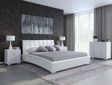 Кровать двуспальная Corso-1L 180х200, Экокожа (Белый) во Владикавказе