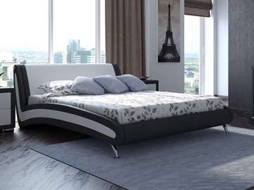 Кровать двуспальная Corso-2 160х200, Экокожа (Черный с белым) во Владикавказе