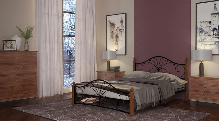 Спальная кровать Фортуна 1, 1200, черный/махагон во Владикавказе - изображение 1