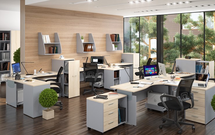 Офисный набор мебели OFFIX-NEW для 4 сотрудников с двумя шкафами во Владикавказе - изображение 1