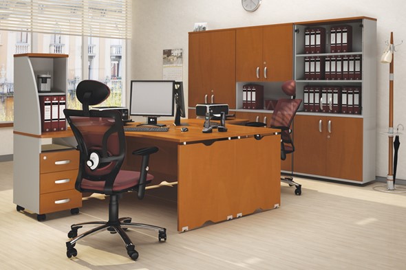 Комплект офисной мебели Милан для 2 сотрудников с тумбочками и большим шкафом во Владикавказе - изображение