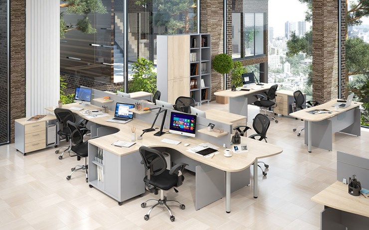 Офисный набор мебели OFFIX-NEW для 4 сотрудников с двумя шкафами во Владикавказе - изображение