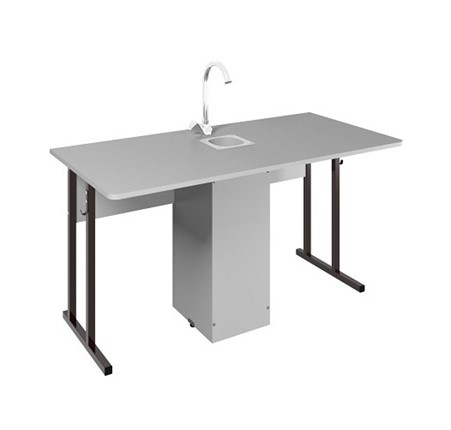 Детский стол 2-местный для кабинета химии Стандарт 5, Пластик Серый/Коричневый во Владикавказе - изображение