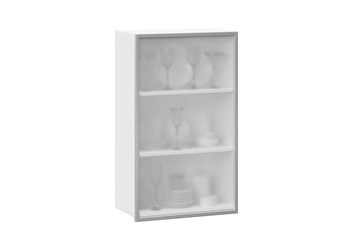 Кухонный высокий шкаф 600, Шервуд, со стеклом левый, ЛД 281.451.000.126, белый/серый во Владикавказе