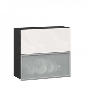 Навесной шкаф 800 горизонтальный, Шервуд, ЛД 281.981.000.088, со стеклом, черный/белый глянец во Владикавказе