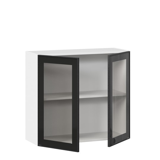 Шкаф кухонный со стеклом 800 Индиго ЛД 298.360.000.023, Белый/Чёрный во Владикавказе - изображение 1